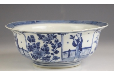 A Chinese porcelain blue and white bowl, 19th century, Kangx...