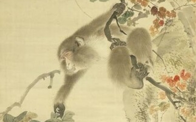 A Chinese scroll painting, monkey in a t