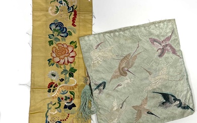 A Chinese silk embroidered bag and another silk panel