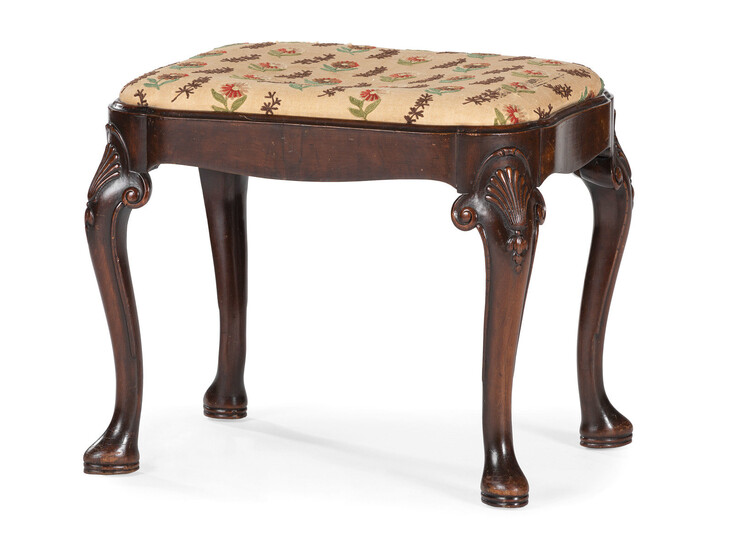 A Chippendale Style Mahogany Foot Stool with Embroidered Upholstery