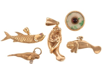 A Collection of Gold Sea Creature Pendants & More