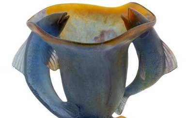 A Daum Pate de Verre Fish Vase Height 12 x width 8