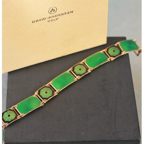A David Andersen silver gilt and green enamelled bracelet wi...
