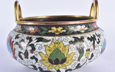 A FINE CHINESE TWIN HANDLED CLOISONNE ENAMEL CENSER probably...