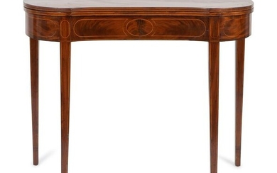 A Federal Satinwood-Inlaid Mahogany Flip Top Table