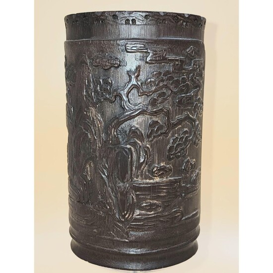 A Finely Carved Chinese Bamboo Brush Pot