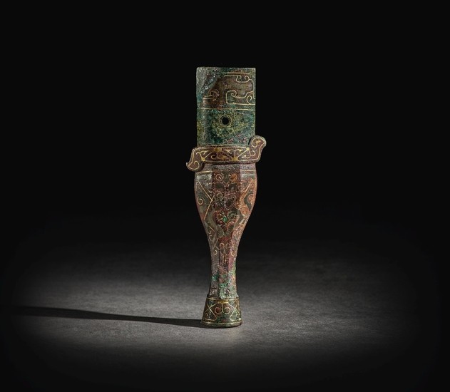 A GOLD AND SILVER-INLAID BRONZE FERRULE WARRING STATES PERIOD - HAN DYNASTY
