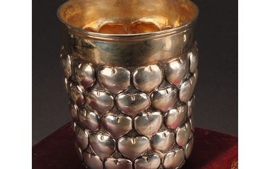 A German silver snakeskin type beaker, chased with rows of h...