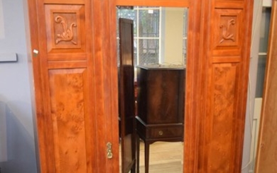 A HUON PINE SINGLE DOOR WARDROBE WITH CARVED DETAILS (223H x 140W x 50D CM) (KEY IN OFFICE) (PLEASE NOTE THIS ITEM MUST BE REMOVED B...