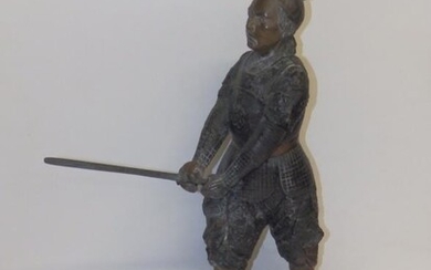 A Japanese bronze Samurai figure, 16" high.