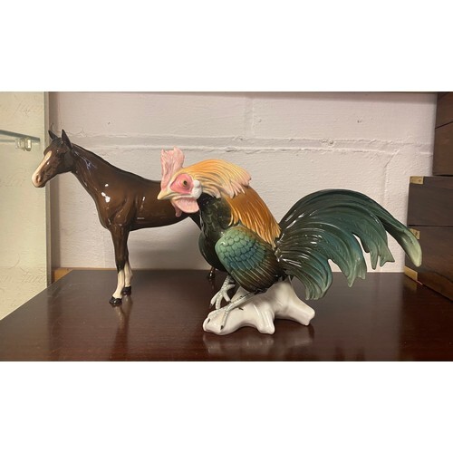 A Karl Ens rooster and a Royal Doulton horse