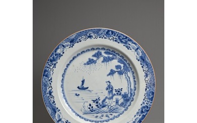 A LARGE CHINESE BLUE AND WHITE EXPORT PORCELAIN PLATE, 18TH ...