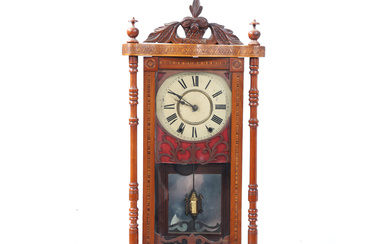 A LATE VICTORIAN WALNUT AND INLAID VIENNA STYLE WALL CLOCK.