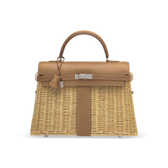 A LIMITED EDITION NATUREL BARÉNIA LEATHER & OSIER PICNIC KELLY 35 WITH PALLADIUM HARDWARE HERMÈS, 2018