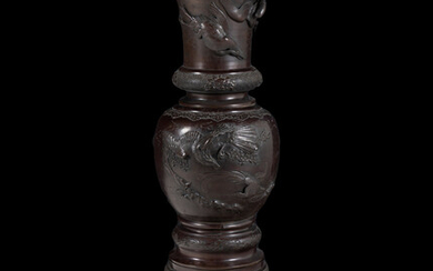 A Large Japanese Patinated Bronze Floor Vase