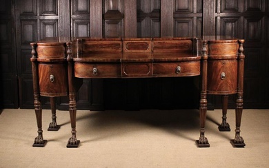 A Large & Imposing Scottish Regency Period Mahogany Breakfront Sideboard (A/F). The top having a rai