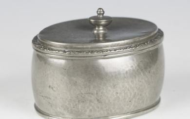 A Liberty & Co 'Tudric' pewter oval tea caddy, model number '01565', bearing
