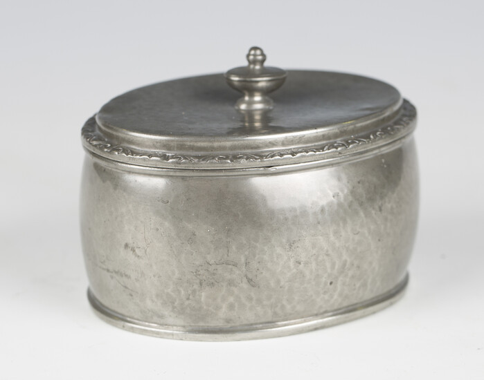 A Liberty & Co 'Tudric' pewter oval tea caddy, model number '01565', bearing