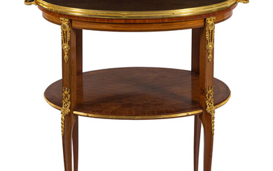 A Louis XVI Style Gilt Bronze Mounted Parquetry Serving Table