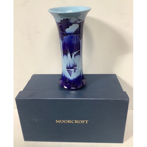 A Moorcroft pottery vase of tall cylindrical form with flare...