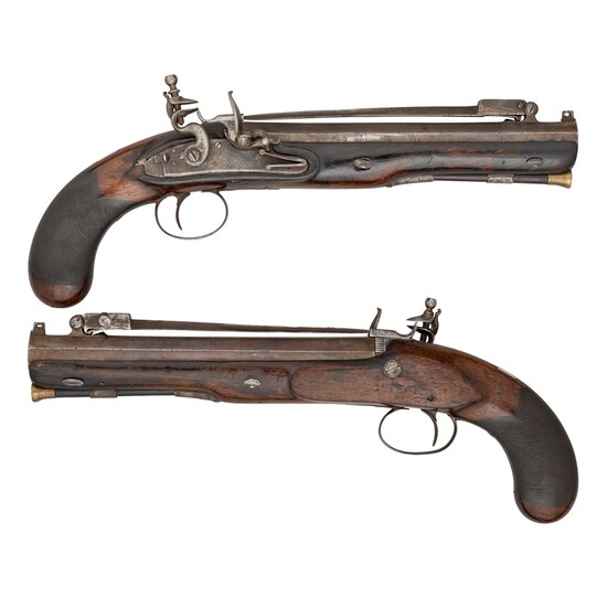 A PAIR OF 10 BORE FLINTLOCK OFFICER'S PISTOLS SIGNED D. EGG, EARLY 19TH CENTURY