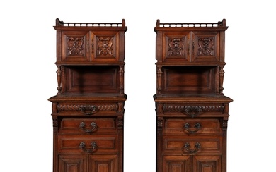A PAIR OF 19TH CENTURY FRENCH CARVED WALNUT SIDE CABINETS BY...