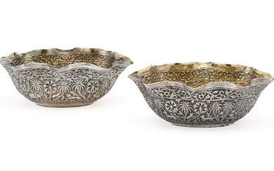 A PAIR OF INDIAN SILVER SWEETMEAT DISHES, UNMARKED, BENGAL, CIRCA 1900