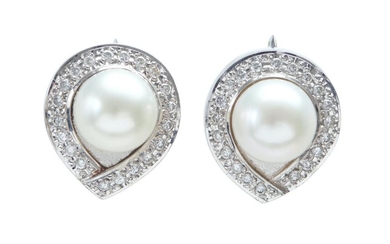 A PAIR OF SOUTH SEA PEARL AND DIAMOND EARRINGS