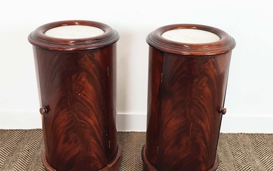 VICTORIAN STYLE MARBLE TOPPED MAHOGANY POT CUPBOARDS, a pair...