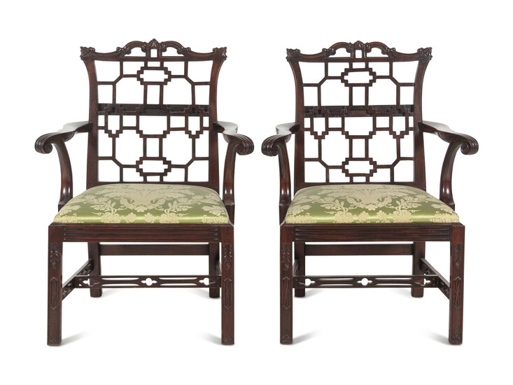 A Pair of Chinese Chippendale Style Mahogany Armchairs