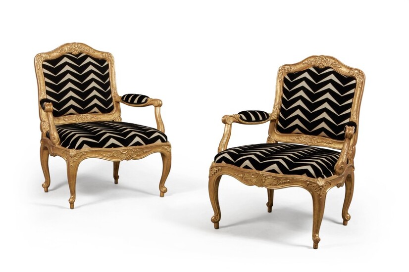 A Pair of Continental Rococo Giltwood Armchairs, Probably Swedish, Mid-18th Century