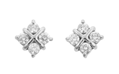 A Pair of Diamond Cluster Earrings four round brilliant cut...