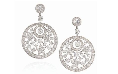 A Pair of Diamond 'Flower Motif Circular' Pendent Earrings,, by Graff