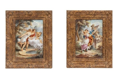 A Pair of French Porcelain Plaques Each 7 3/4 inches.