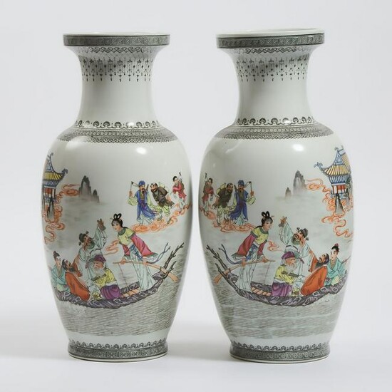 A Pair of Grisaille and Enamel Porcelain Vases, Mid