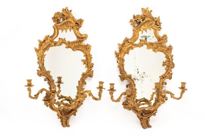A Pair of Italian Carved Giltwood Girandole Mirrors