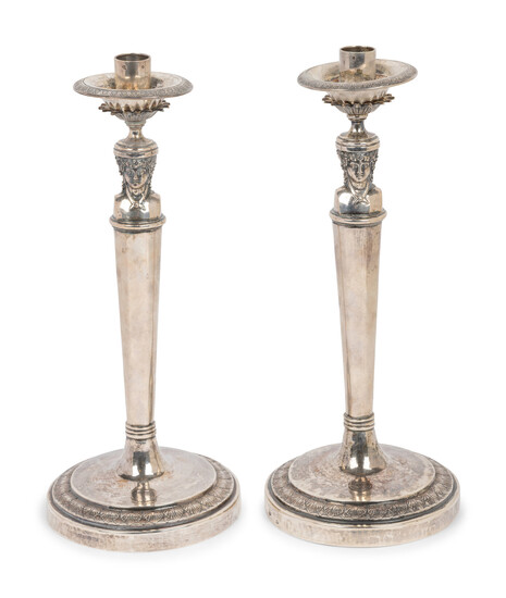 A Pair of Italian Silver Candlesticks