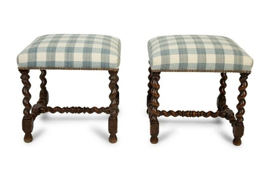 A Pair of Jacobean Style Stools Height 20 x