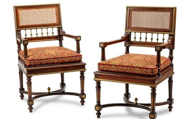 A Pair of Louis XVI Style Gilt Bronze Mounted Mahogany