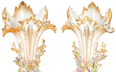 A Pair of Paris Porcelain Gilt and Encrusted Spill-Vases