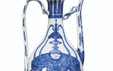 A RARE BLUE AND WHITE 'MAGIC FOUNTAIN' EWER, JIAJING PERIOD (1522-1566)