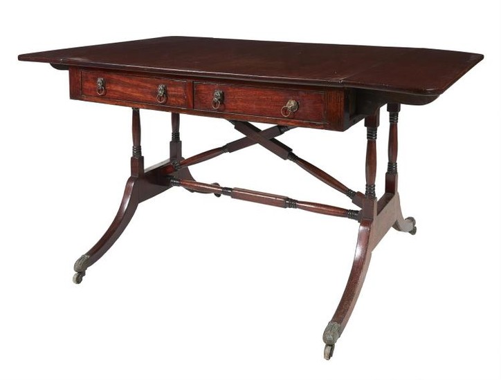 A Regency mahogany and boxwood strung sofa table