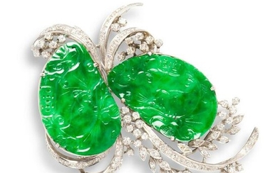 A Retro jadeite "A" jade, diamond and eighteen karat