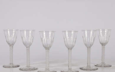 A SET OF SIX LATE 19TH CENTURY DOUBLE TWIST WINE GLASSES POSSIBLY BY THOMAS WEBB.