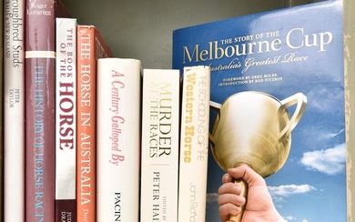 A SHELF OF BOOKS ON HORSE RACING AND THE MELBOURNE CUP