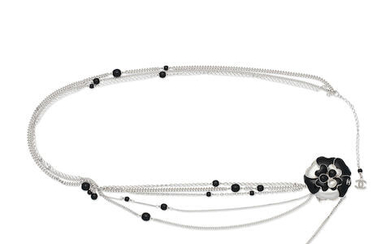 A SILVER AND BLACK ENAMEL CAMELLIA CHAIN BELT Chanel, Spring 2007