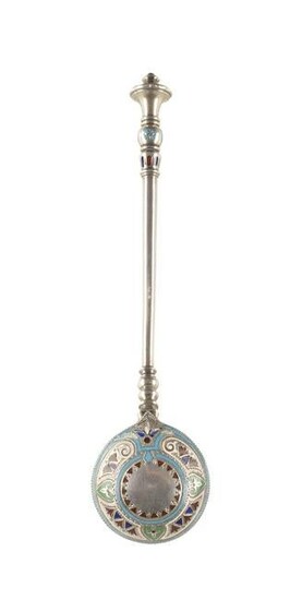 A SILVER AND CHAMPLEVÃ‰ ENAMEL SPOON
