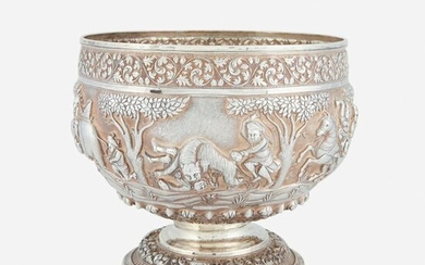 A Southeast Asian repoussé silver bowl decorated with
