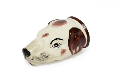 A Staffordshire Pottery Hound's Head Stirrup Cup, mid 19th century,...