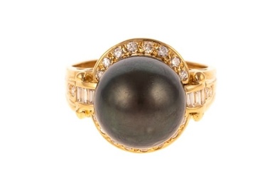 A Tahitian Pearl & Diamond Ring in 18K